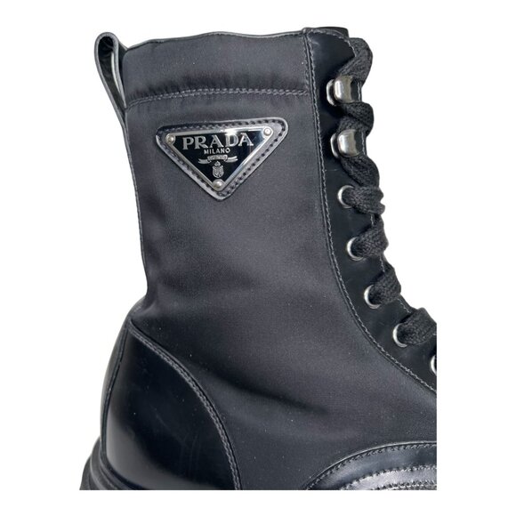 Prada Brushed Rois Leather and Nylon Lug Sole Combat Boots main image 11